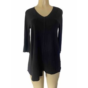 OSKA Top Blouse Black 3/14 Sleeve V Neck Lagenlook A Line Stretch 0 4 6
